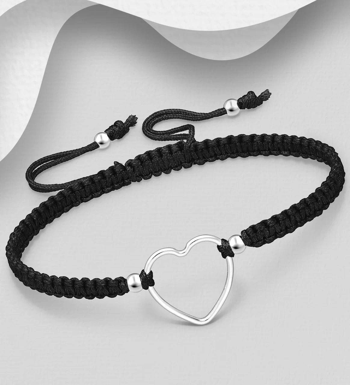 Heart Adjustable Thread Bracelet in Silver For Her
