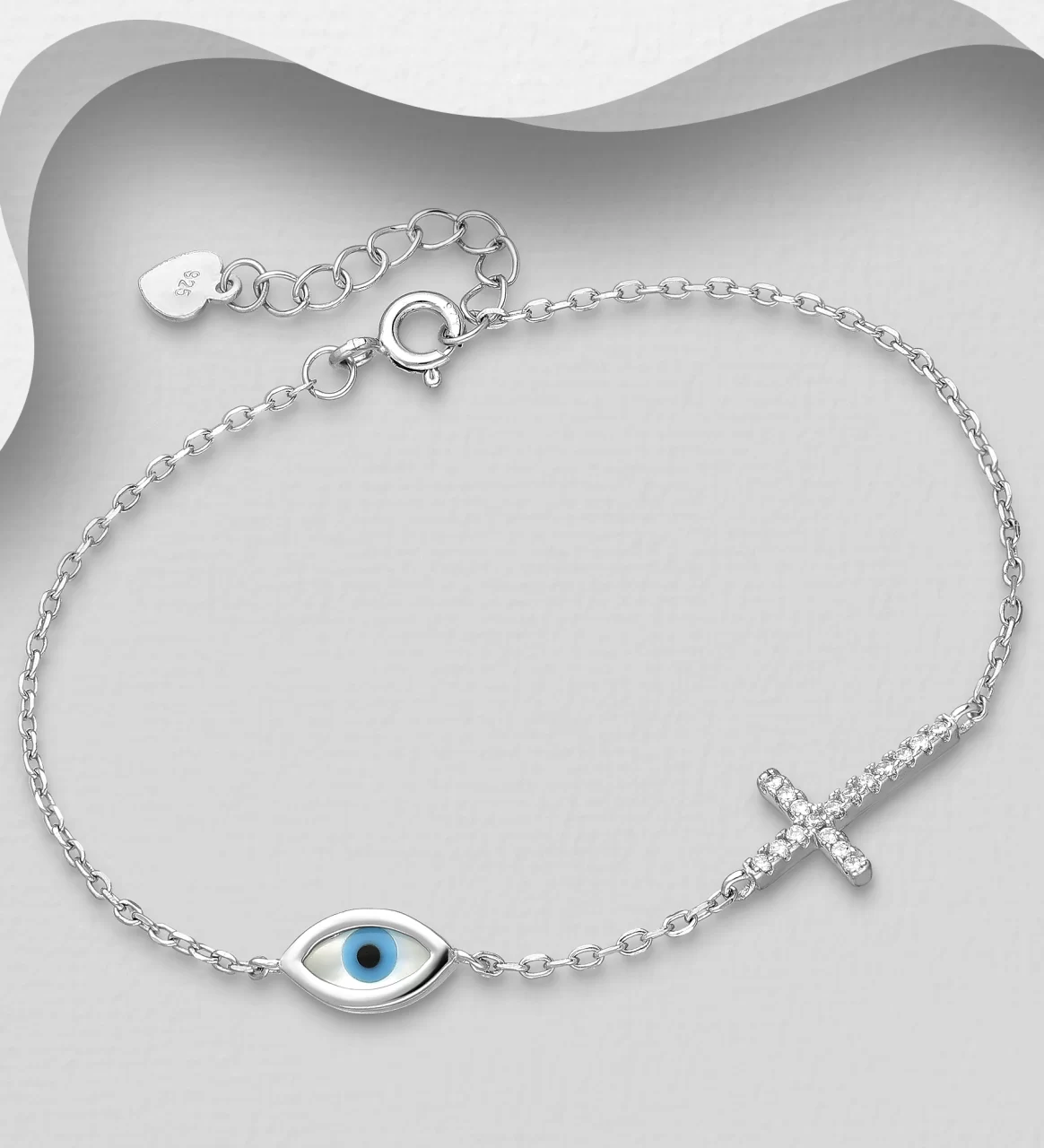 Cross & Eye Bracelet In Silver For Her