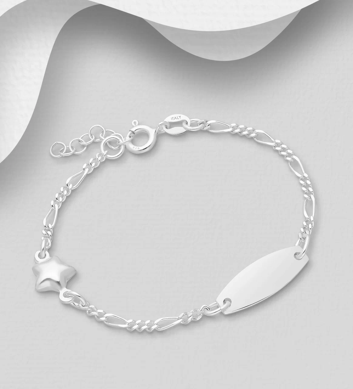 Star & Engravable Tag Bracelet In Silver For Her