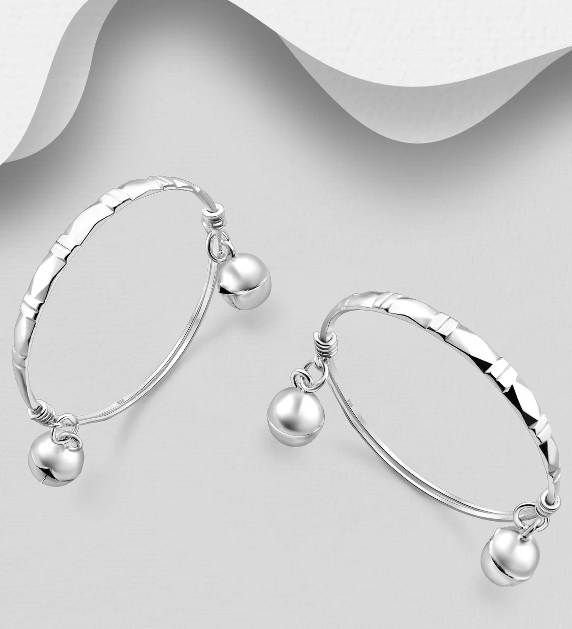 Baby Bangles Featuring Ball Charm In Silver For Her