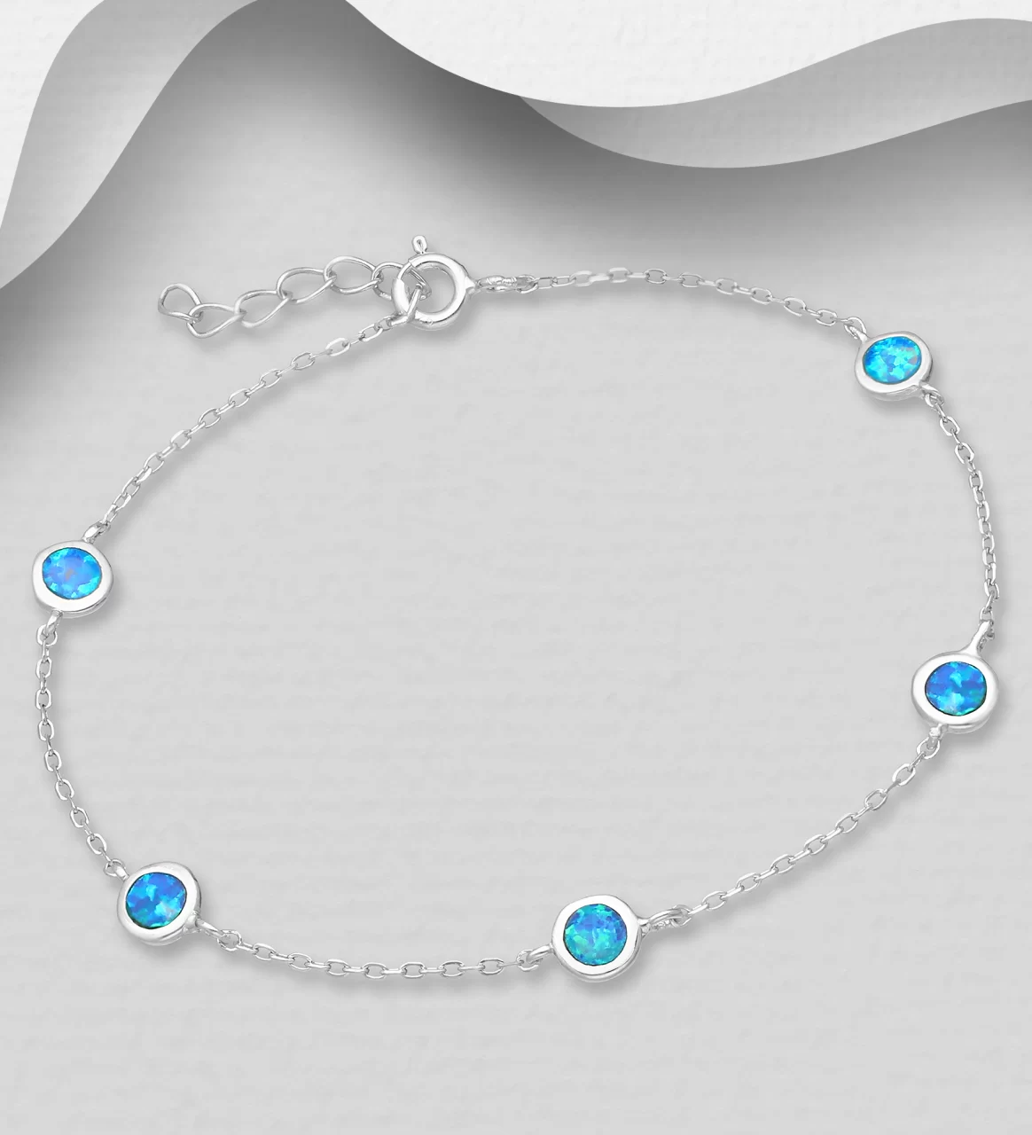 Silver Bracelet for Her Decorated with Lab-Created Opal