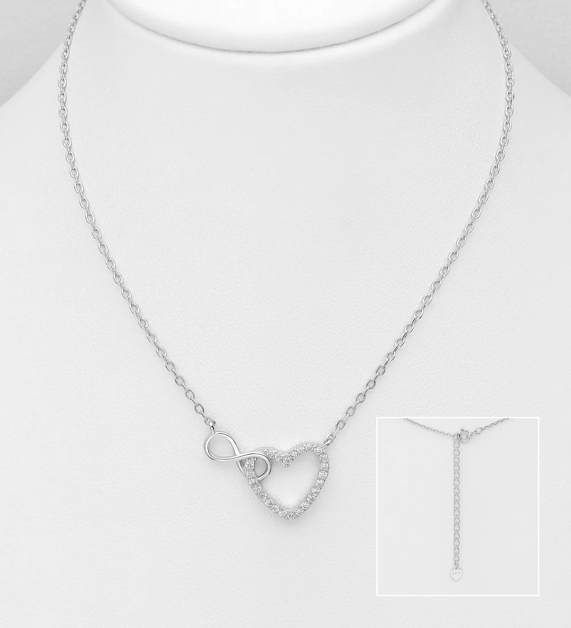 Heart and Infinity Link Necklace In Silver For Her