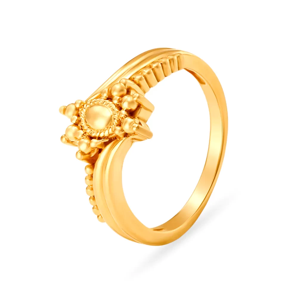 Alluring Yellow Gold Beaded Finger Ring