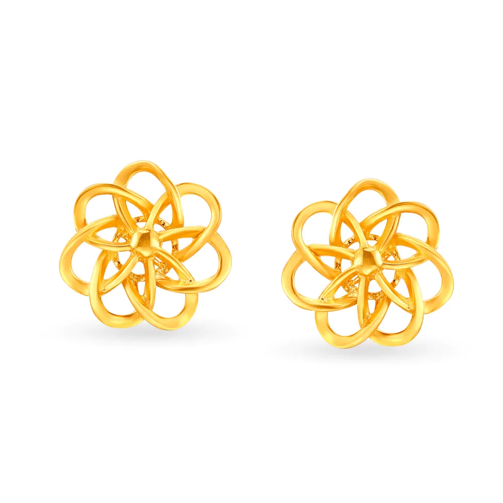 Appealing Yellow Gold Floral Stud Earrings