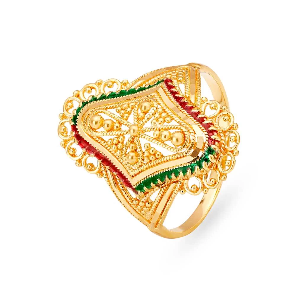Exquisite 22 Karat Yellow Gold Floral Mesh Patterned Finger Ring