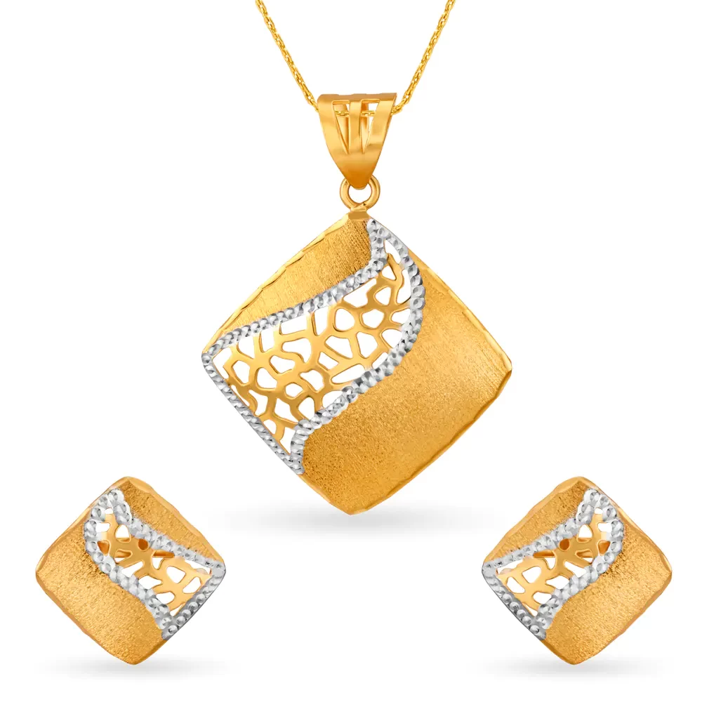 Stylish Gold Pendant And Earrings Set