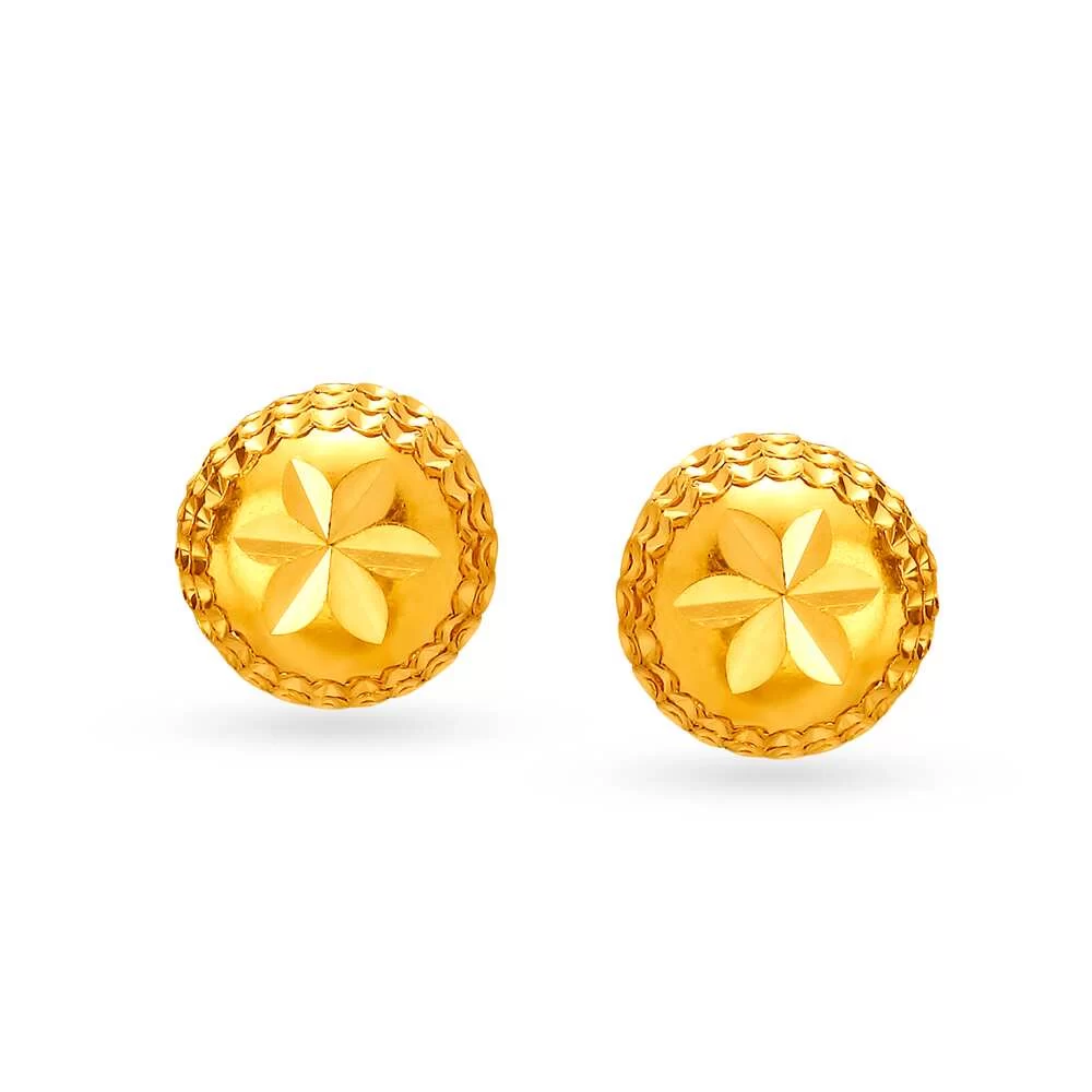 Round Button Gold Stud Earrings