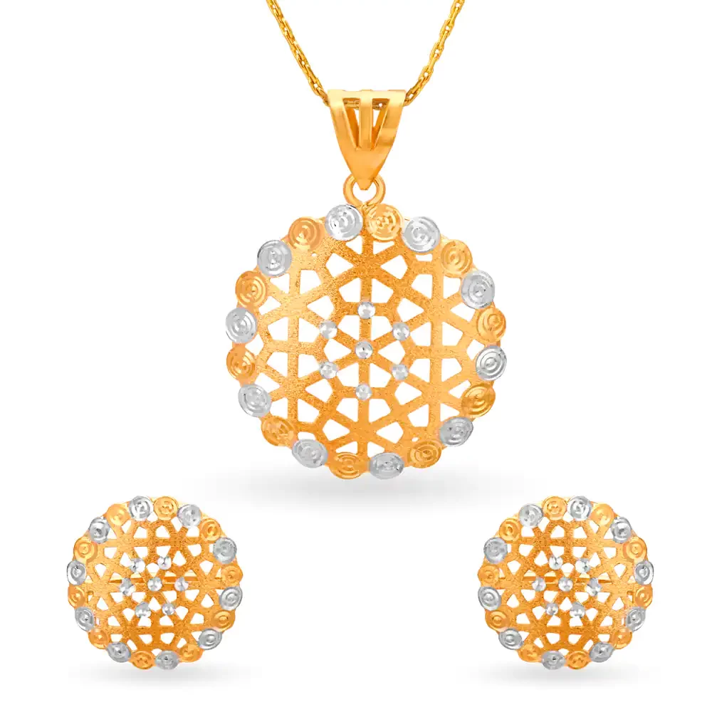 Stately Geometric Pendant And Earrings Set