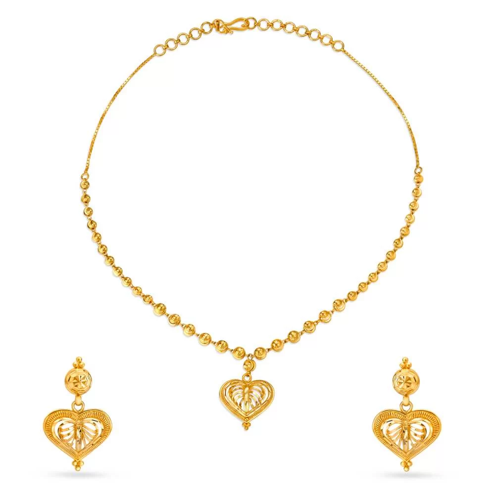 Heart Gold Necklace And Earrings Set