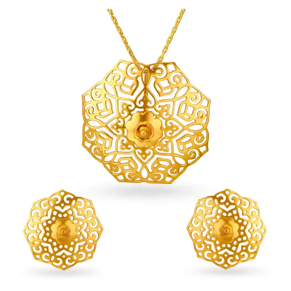 Geometric Gold Pendant Set