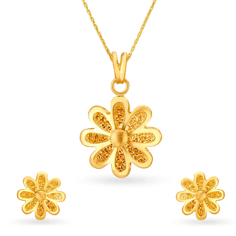 Shimmering Gold Pendant And Earrings Set