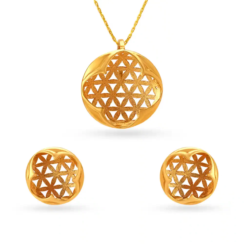 Floral Mesh Pendant And Earrings Set