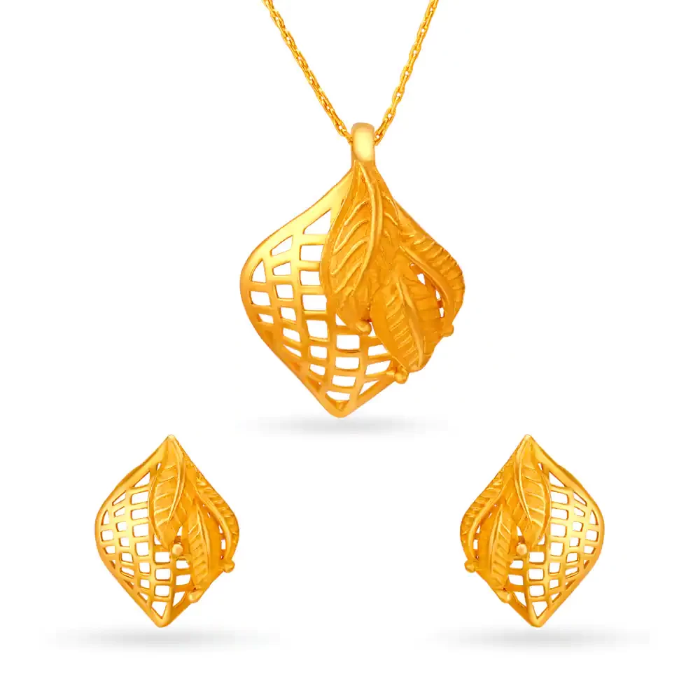 Divine Gold Pendant And Earrings Set