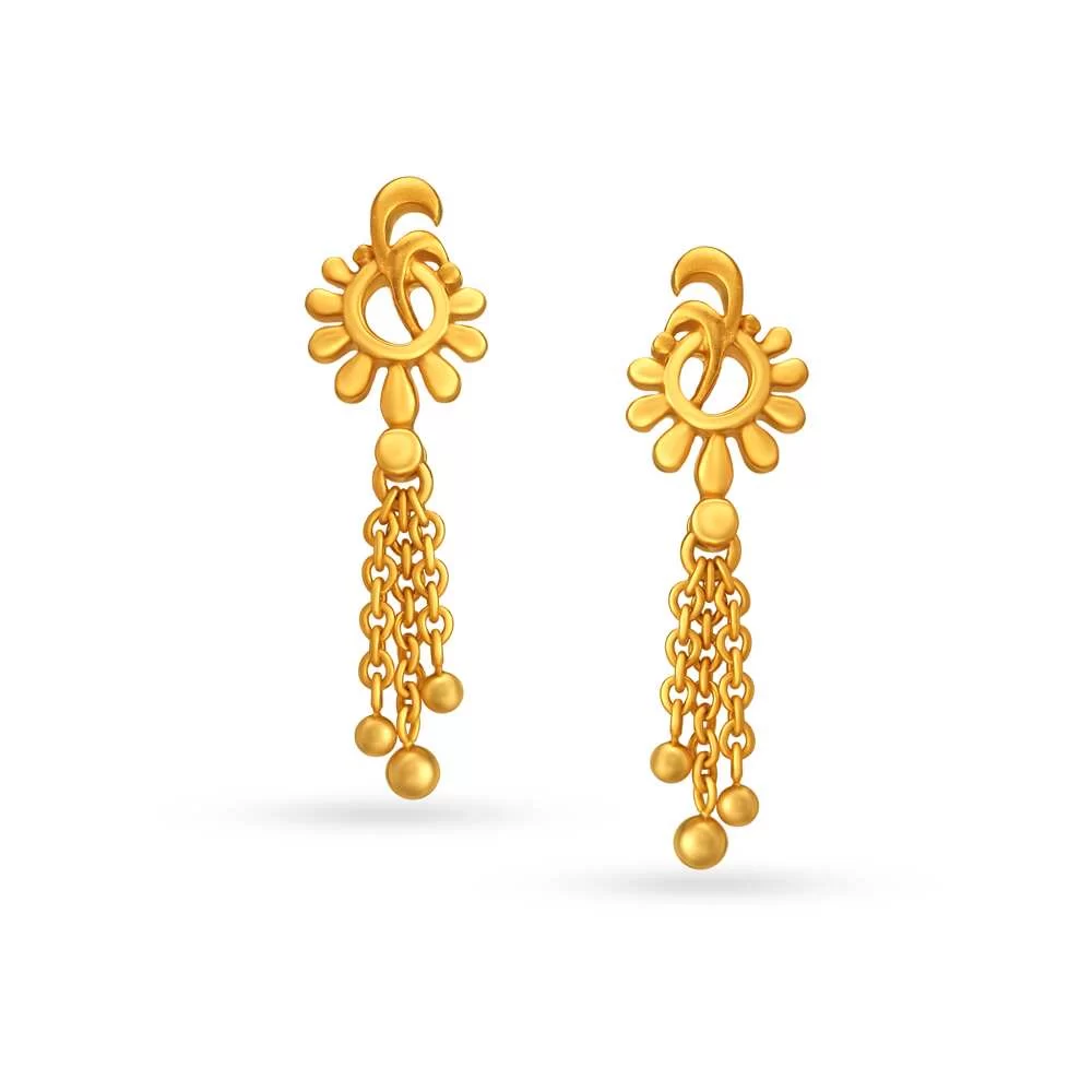 Floral Gold Drop Earrings With Beads