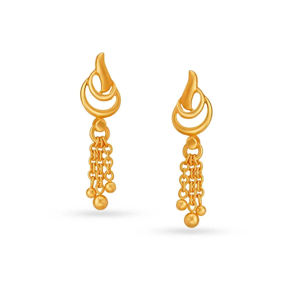Tassel Gold Drop Earrings With Beads