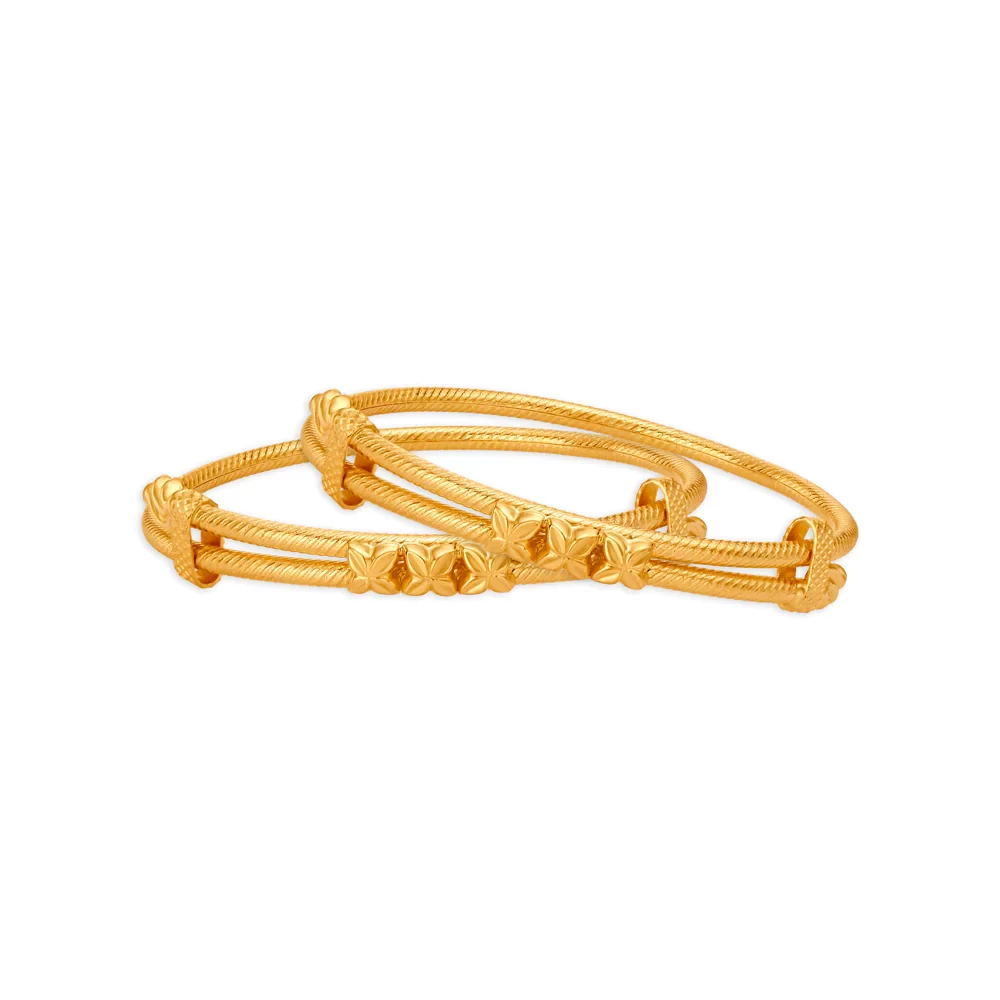 Carved Floral Motif Gold Bangle