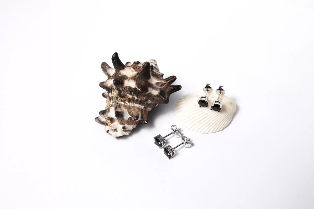 Matte black stud earrings in silver for her