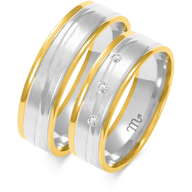 White Gold Wedding rings with Yellow Gold Edge