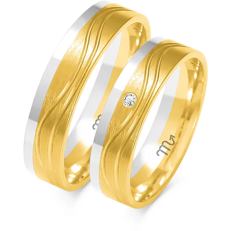 Yellow Gold Wedding Rings with White Gold Left Edge