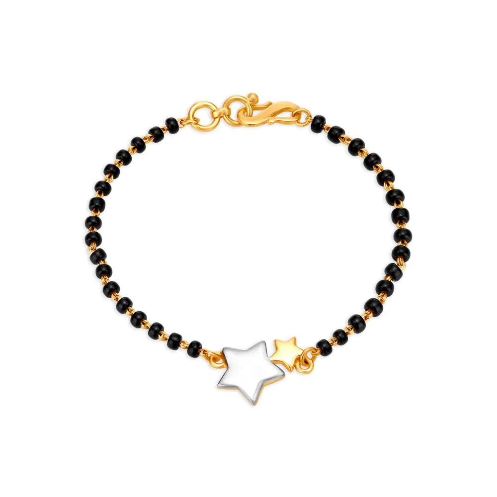Star Motif Black Bead Gold Bracelet
