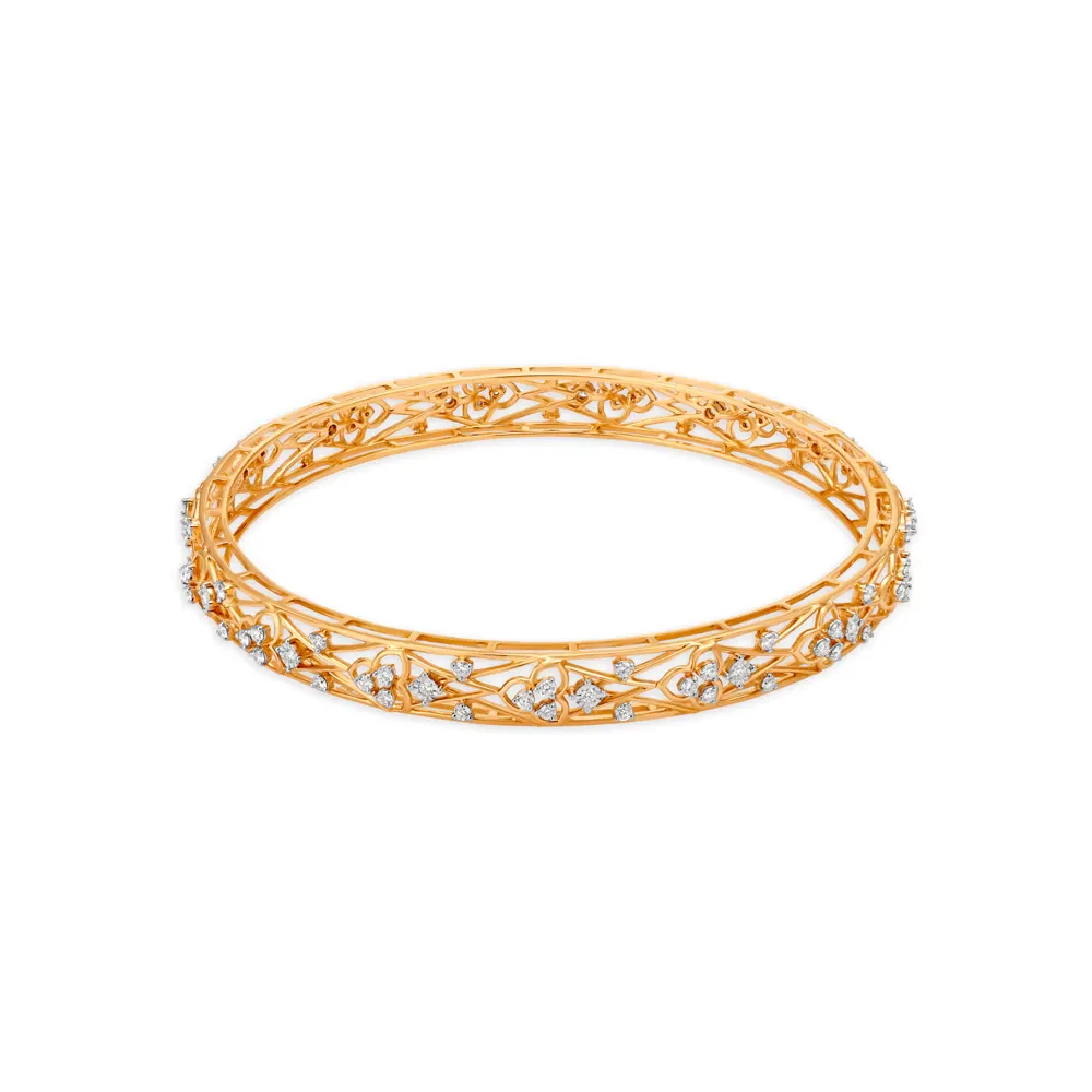 Dainty Traditional Floral Gold And Diamond Bangle