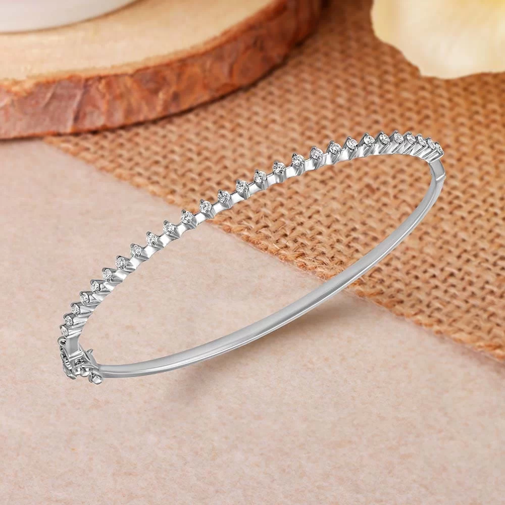 Sleek Diamond Bangle In White Gold