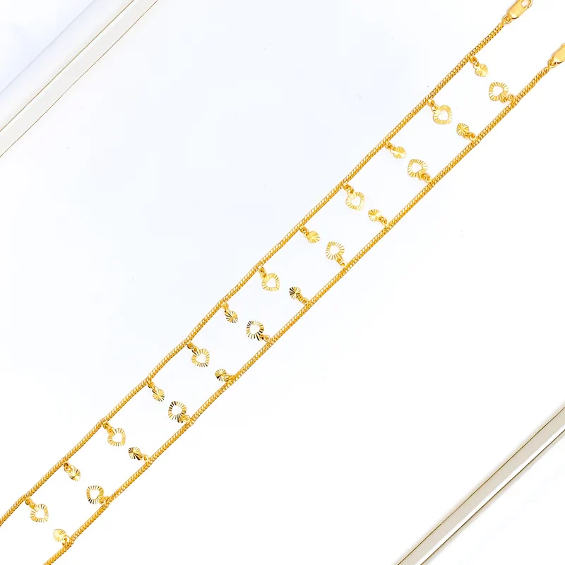 Alternating Hangings Heart 22K Gold Anklets
