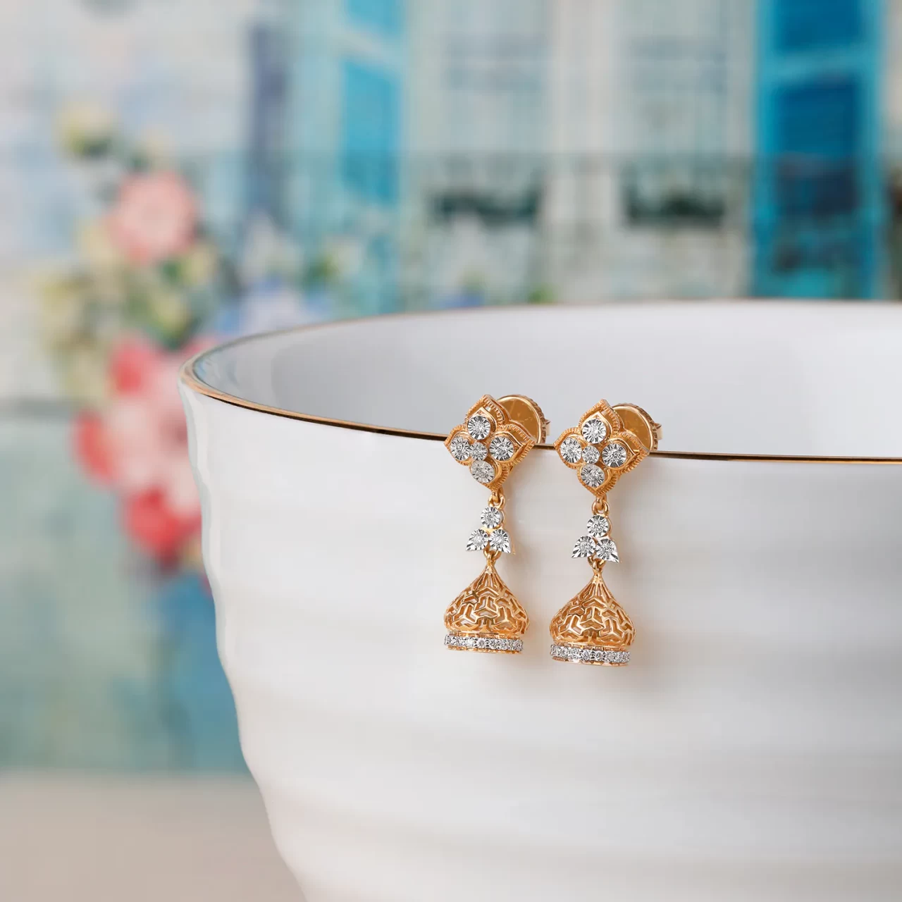 Enticing Floral Diamond Studded Jhumkas