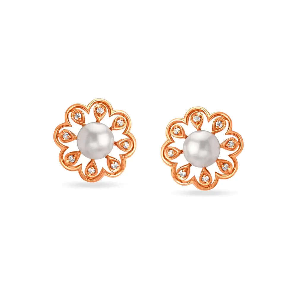 Blissful Rose Gold And Diamond Stud Earrings