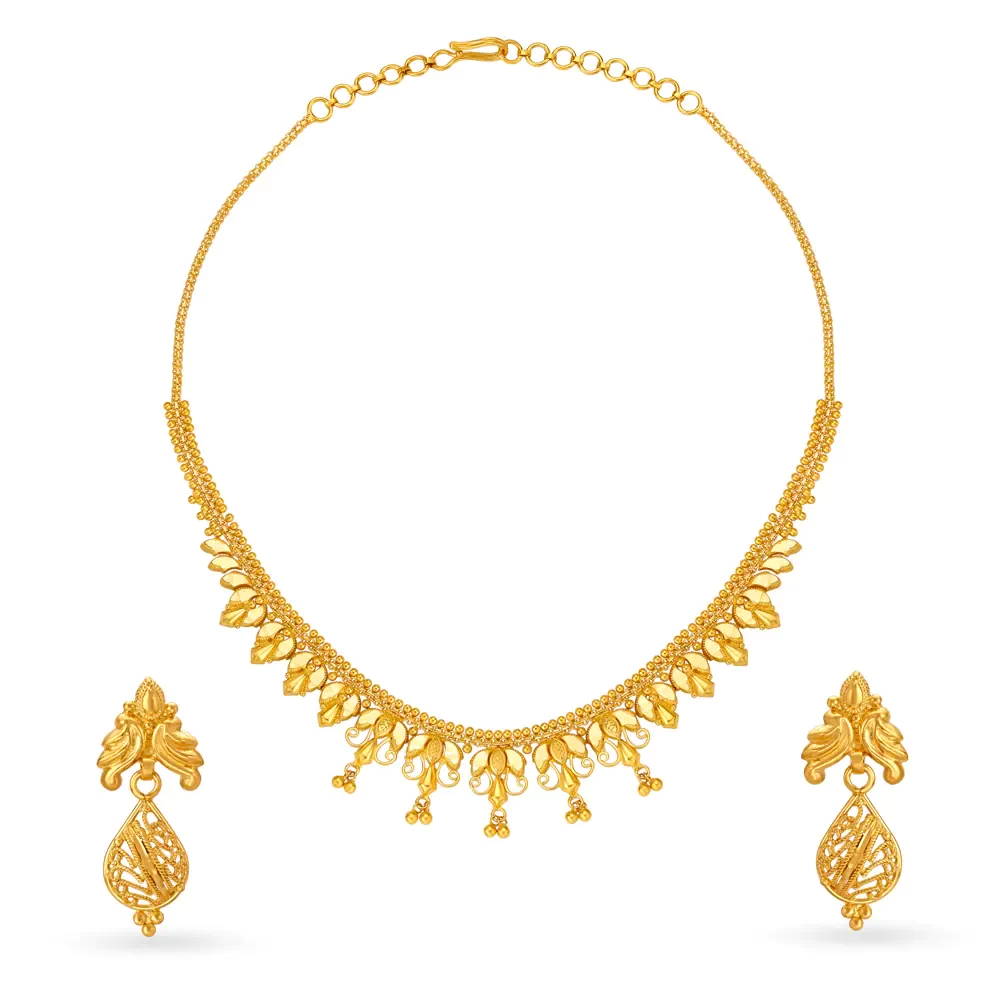 Lustrous Gold Necklace And Earrings Set