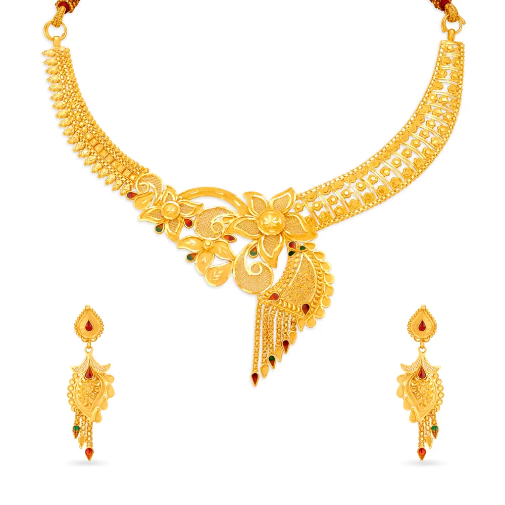 Breath-Taking Floral Motif Gold Necklace Set