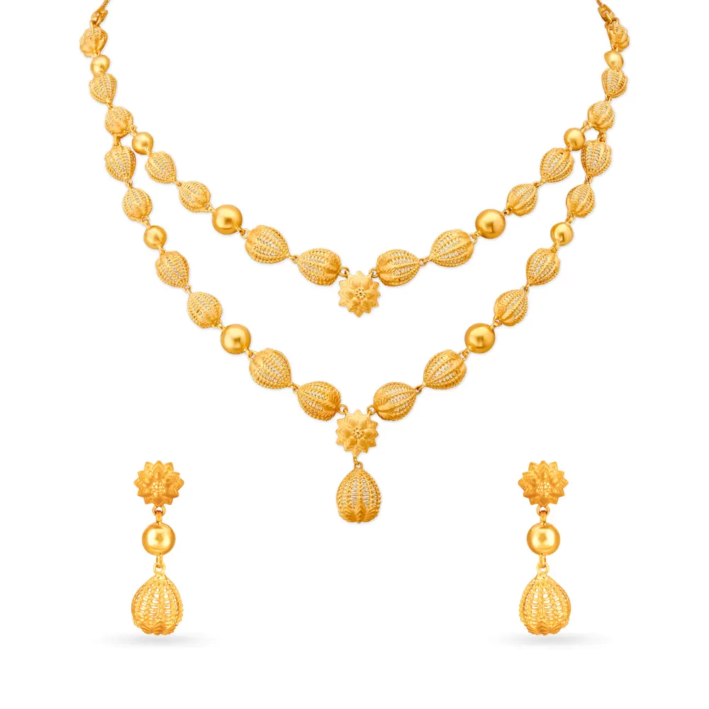 Elegant Floral Motif Gold Necklace Set