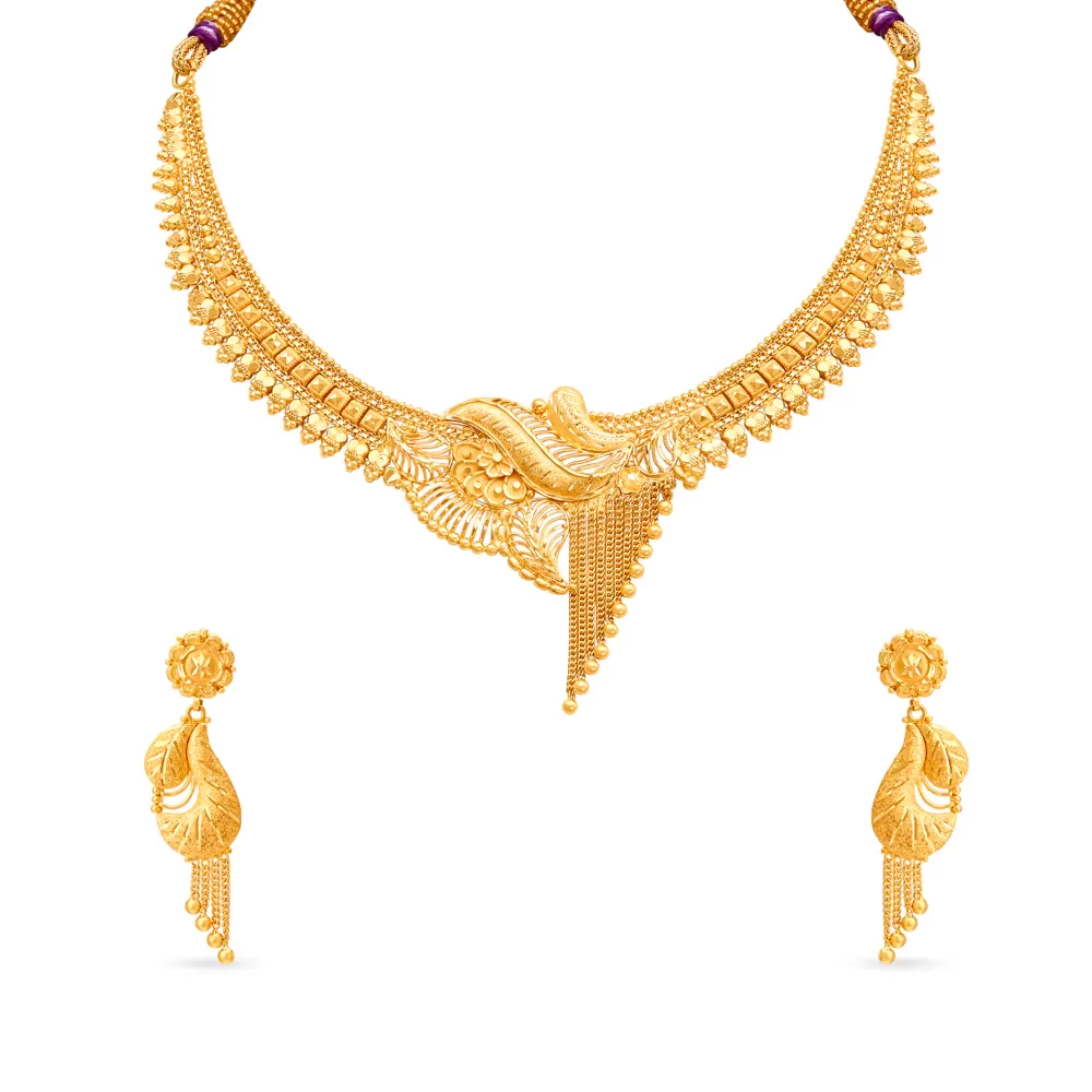 Artistic Peacock Gold Necklace Set