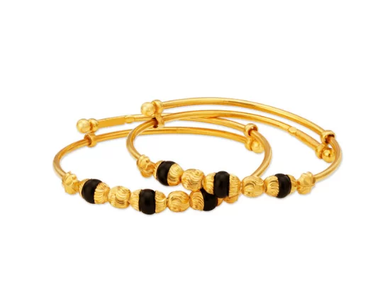 Black Bead Traditional Gold Bangles for Kids