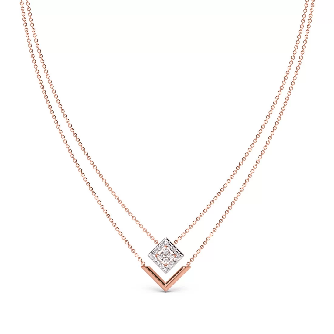 Classy Square 2 Layered Diamond Necklace