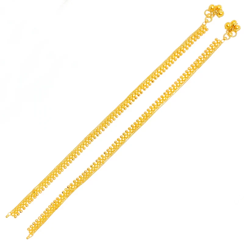 Radiant and luxurious 22K gold motif anklet pair