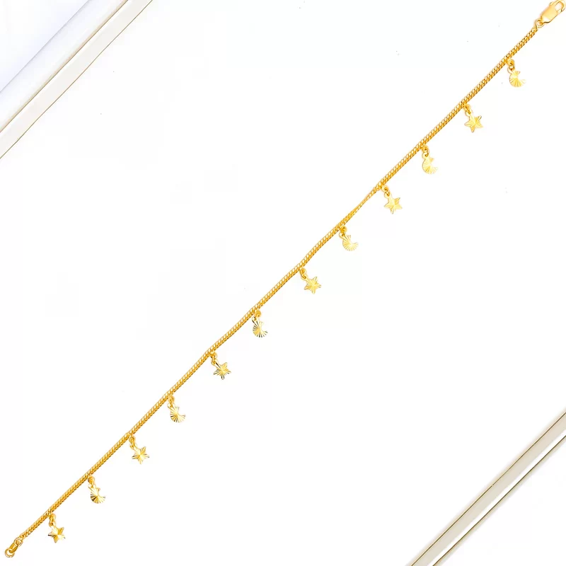 Radiant 22K Gold Anklet with Moon and Star Charm