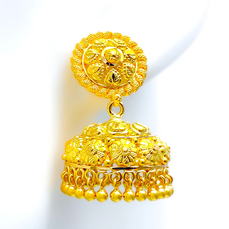 Elegant Textured 22K Gold Jhumki Earrings