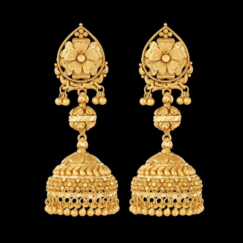 Rosette Series 22ct Gold Jhumki Earrings