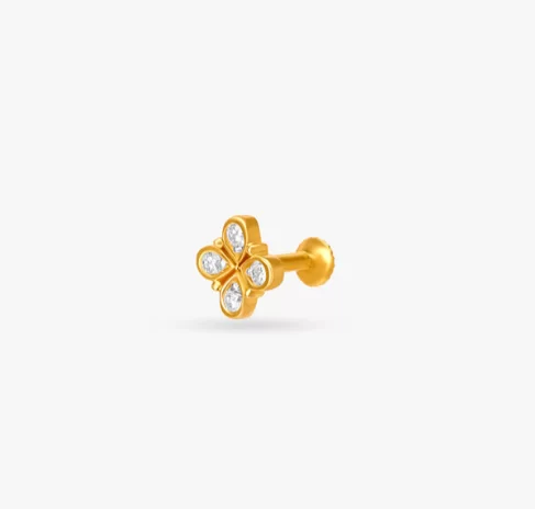 Floral Brilliant Gold and Diamond Nose Pin